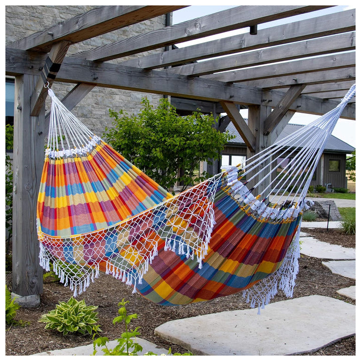 Vivere Authentic Brazilian Cotton Hammock, Outdoor Hanging Daybed, Carnival