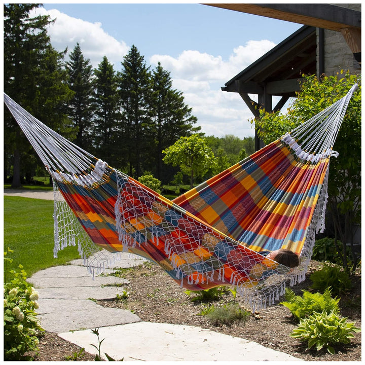 Vivere Authentic Brazilian Cotton Hammock, Outdoor Hanging Daybed, Carnival