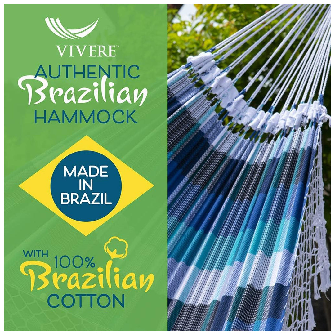 Vivere Authentic Brazilian Cotton Hammock, Outdoor Hanging Daybed, Marina