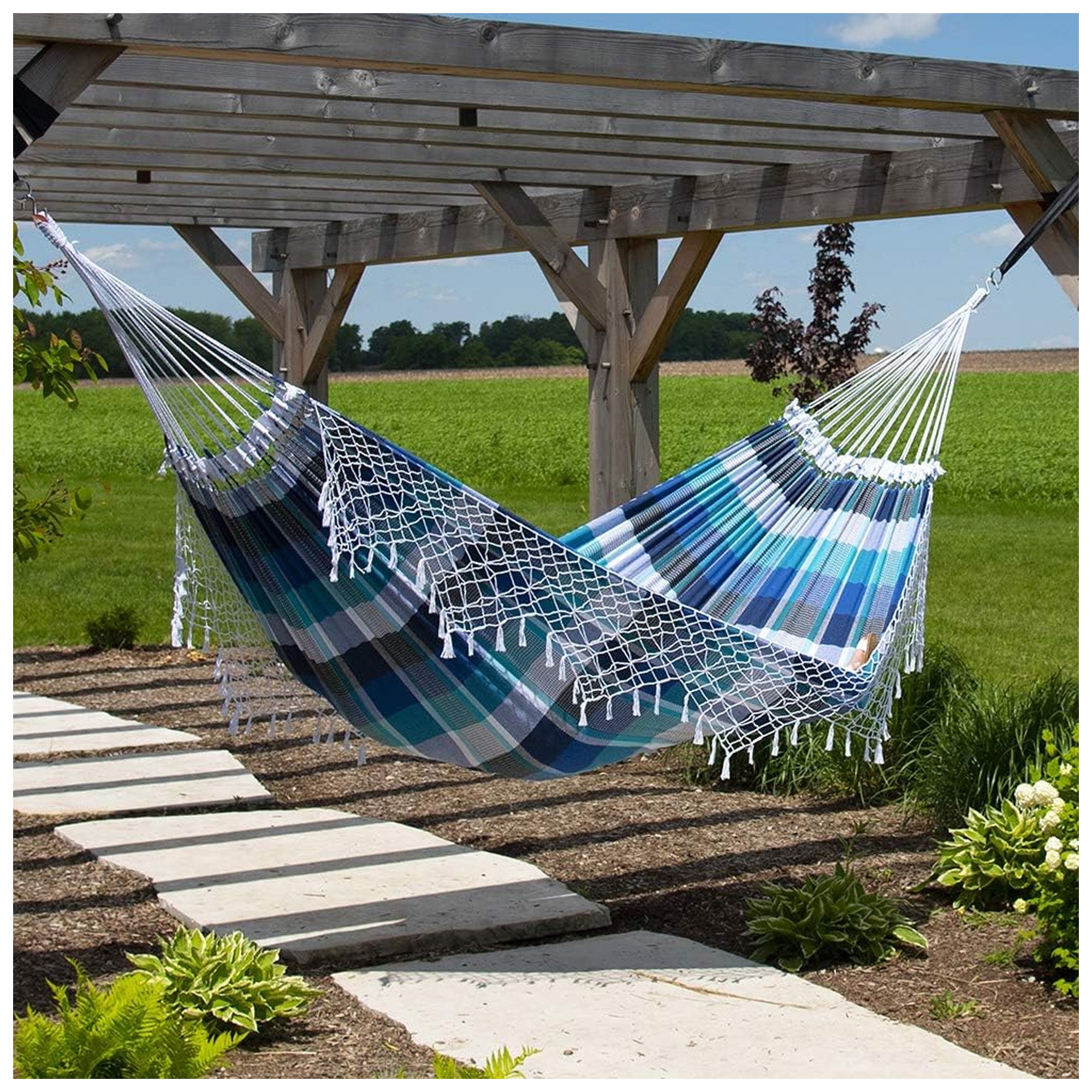 Vivere Authentic Brazilian Cotton Hammock Hanging Daybed, Marina (Open Box)