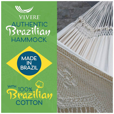 Vivere Authentic Brazilian Cotton Hammock, Hanging Daybed, Antique (Open Box) - VMInnovations