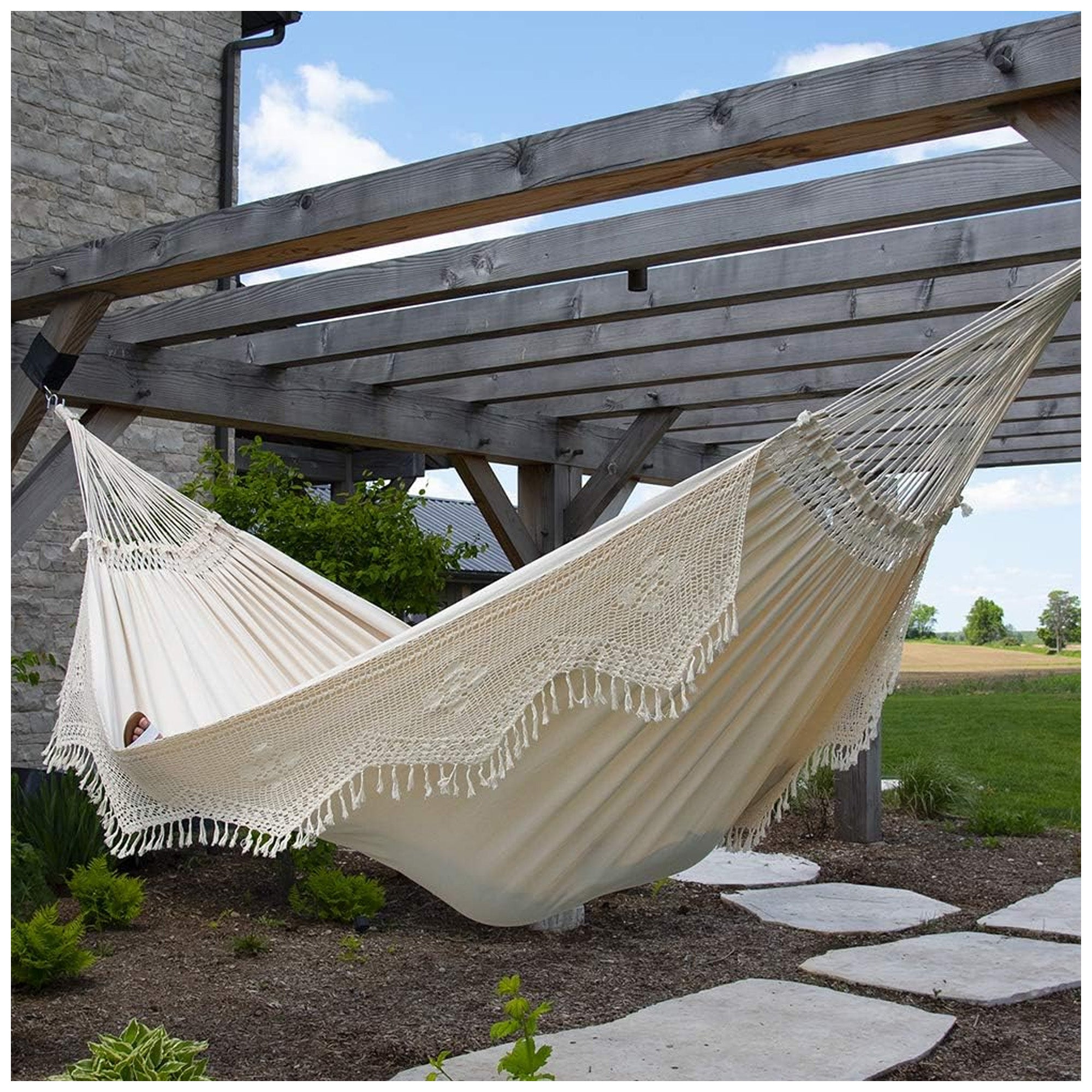 Vivere Authentic Brazilian Cotton Hammock, Outdoor Hanging Daybed, Antique (Used) - VMInnovations