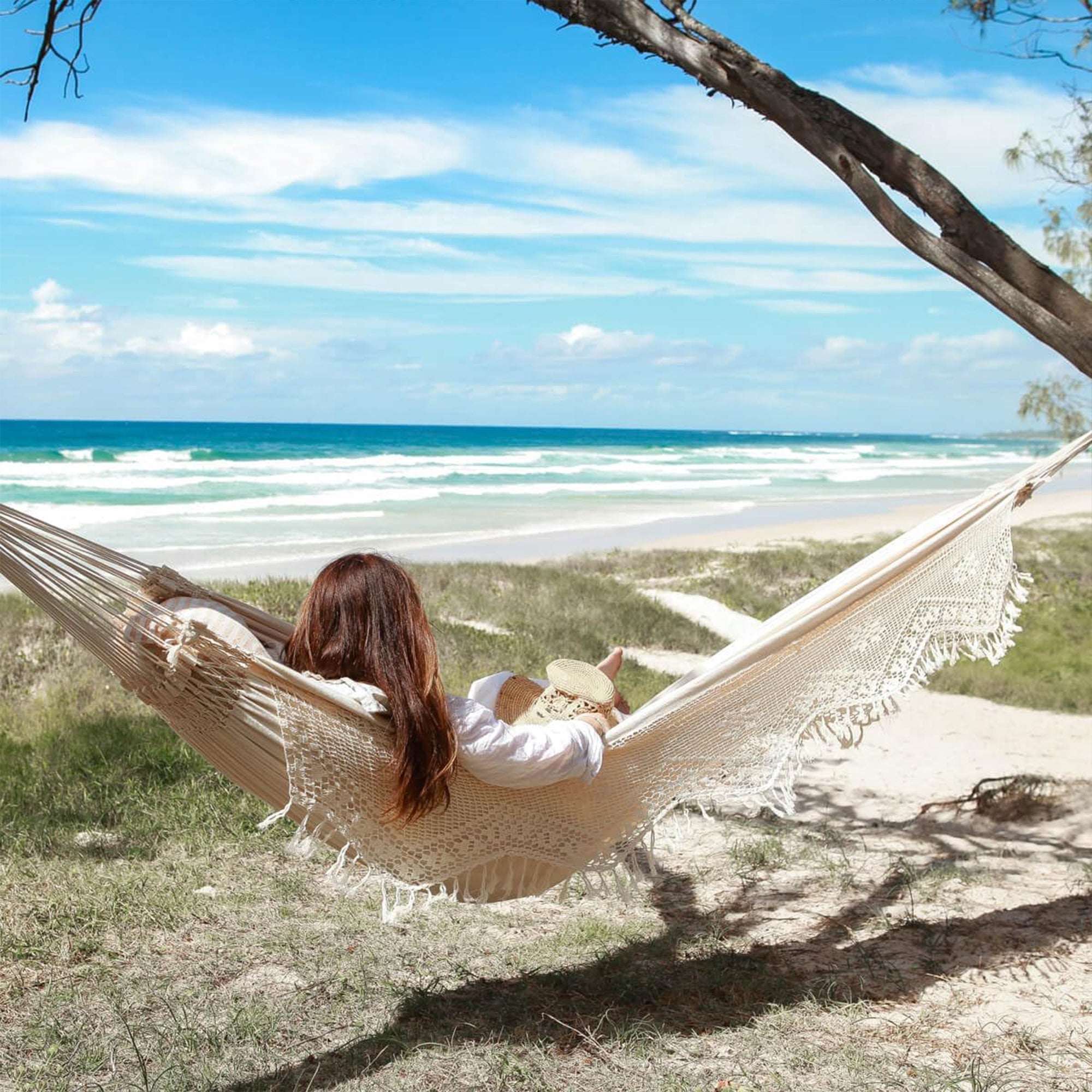 Vivere Authentic Brazilian Cotton Hammock, Hanging Daybed, Antique (Open Box) - VMInnovations