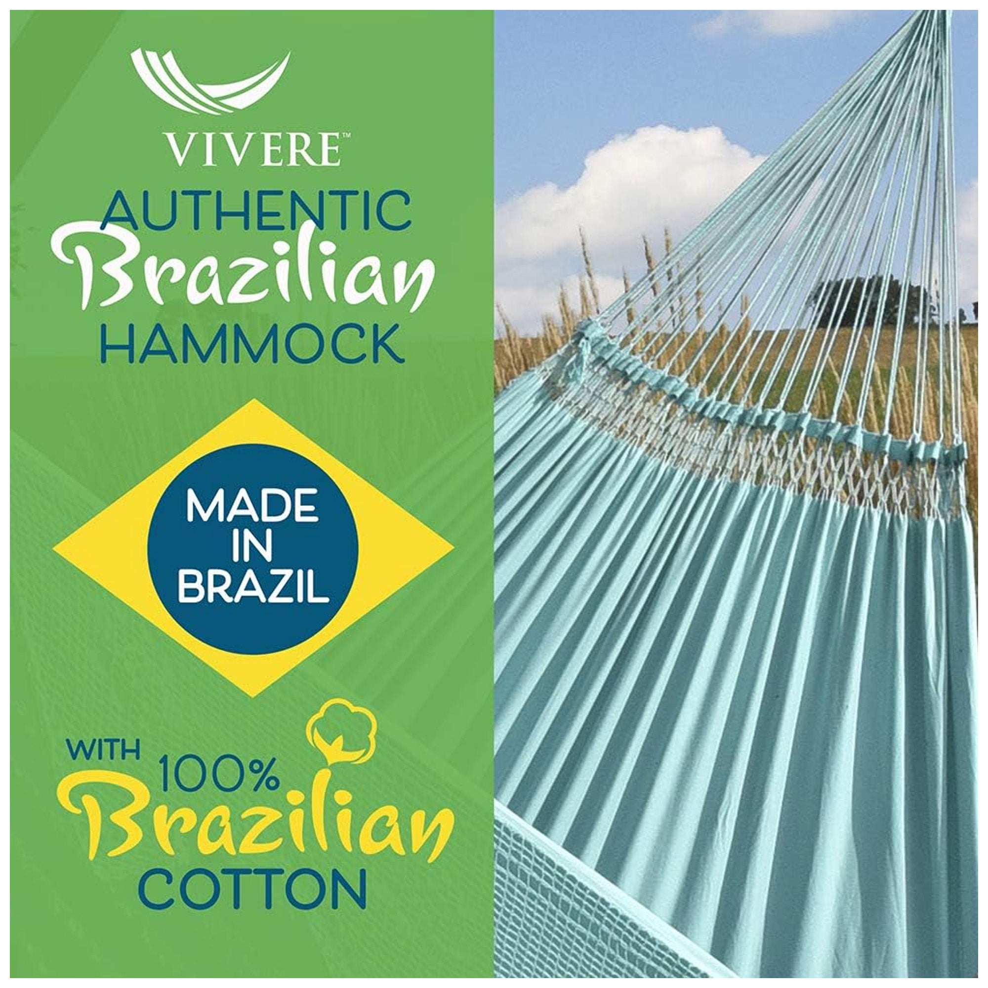 Vivere Authentic Brazilian Cotton Hammock, Outdoor Hanging Daybed, (Open Box) - VMInnovations