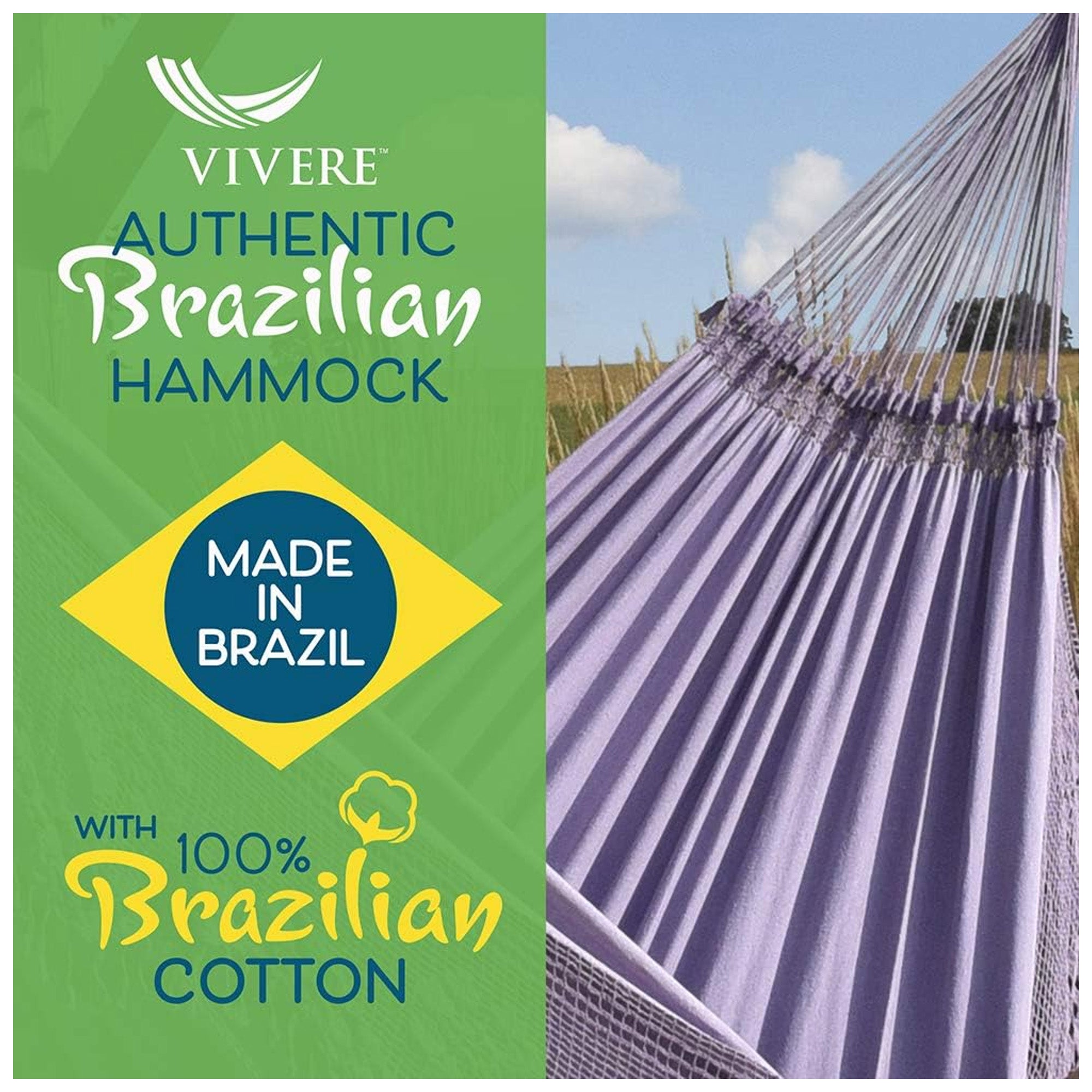 Vivere Authentic Brazilian Cotton Hammock, Outdoor Hanging Daybed, Olinda - VMInnovations