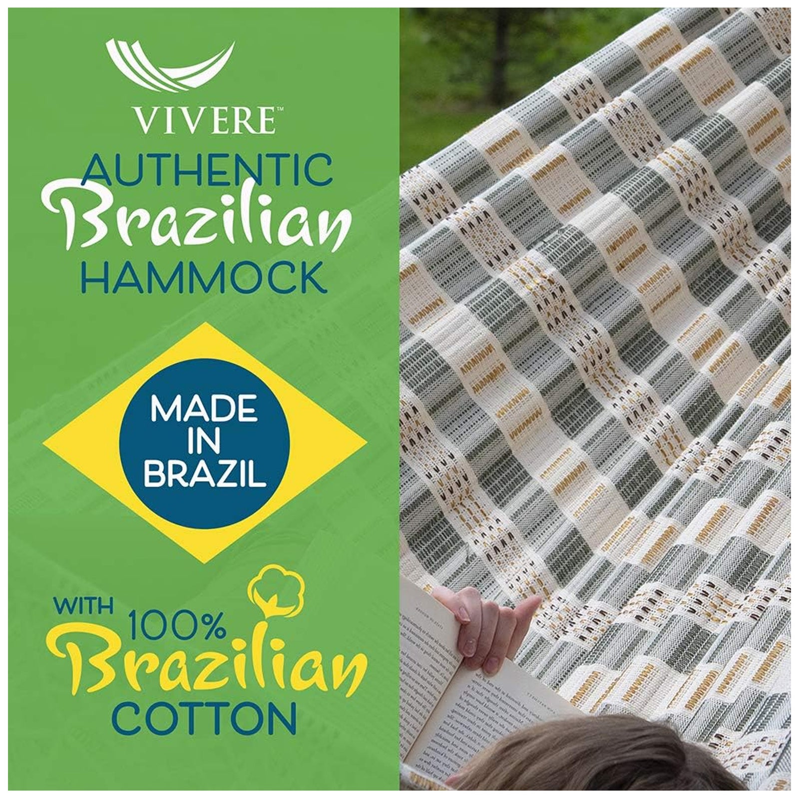 Vivere Brazilian Cotton Hammock, Outdoor Hanging Daybed, Honey Island (Open Box) - VMInnovations