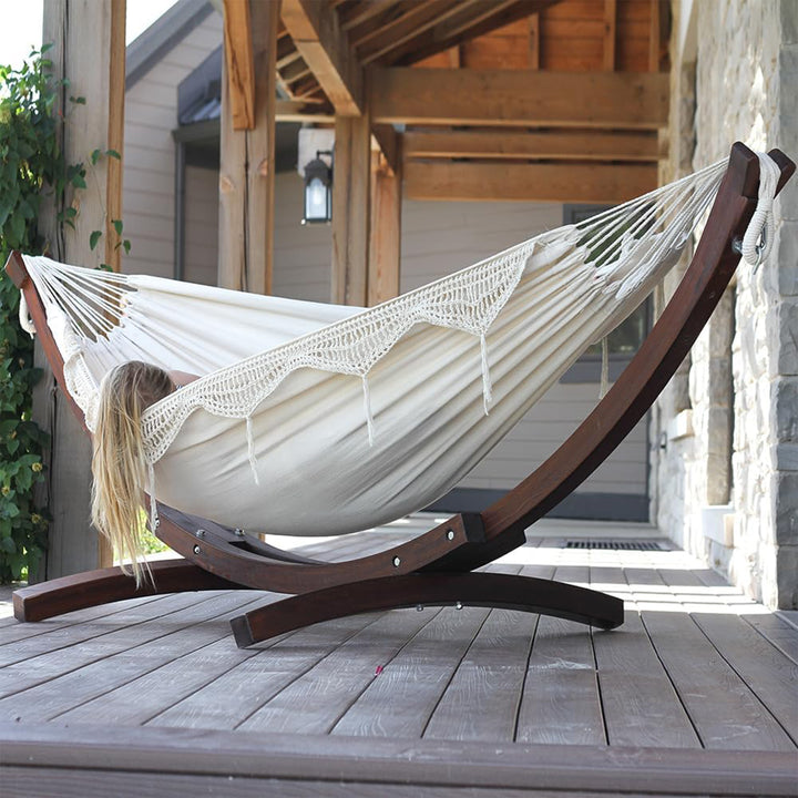 Vivere Double Cotton Hammock, Comfortable Daybed with Wood Frame, 8', Natural