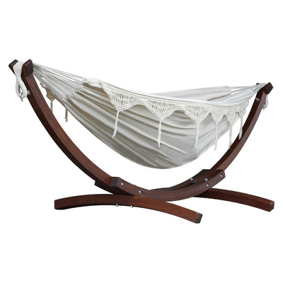 Vivere Double Cotton Hammock, Comfortable Daybed with Wood Frame, 8', Natural - VMInnovations