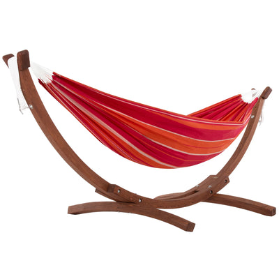 Vivere Double Cotton Hammock, Comfortable Daybed with Wood Frame, 8', Mimosa - VMInnovations