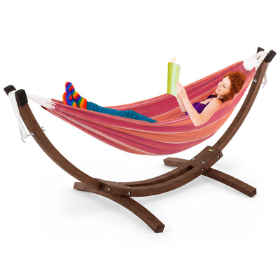 Vivere Double Cotton Hammock, Comfortable Daybed with Wood Frame, 8', Mimosa