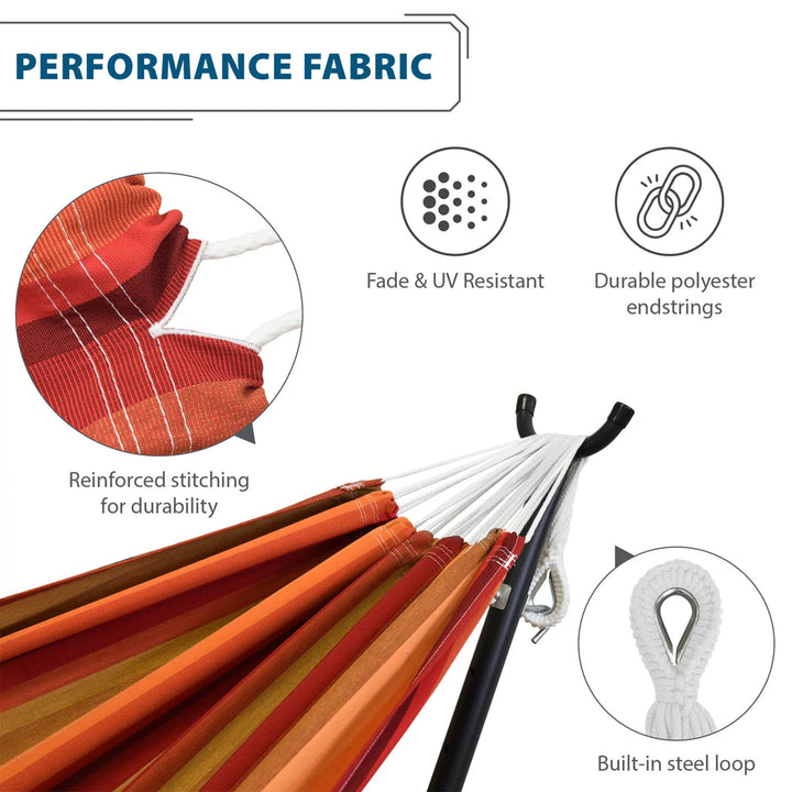 Vivere Double Cotton Hammock, Comfortable Daybed with Wood Frame, 8', Sunset