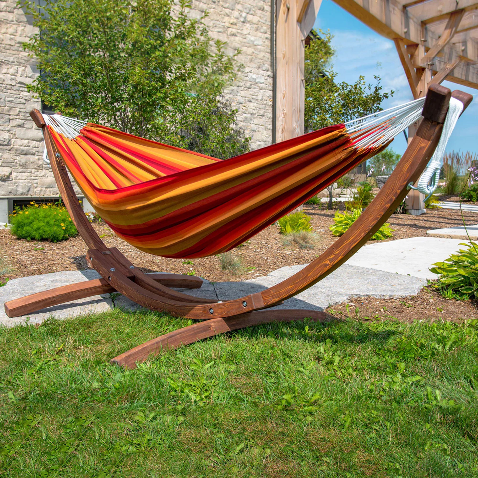 Vivere Double Cotton Hammock, Comfortable Daybed w/Wood Frame, 8' (Open Box) - VMInnovations