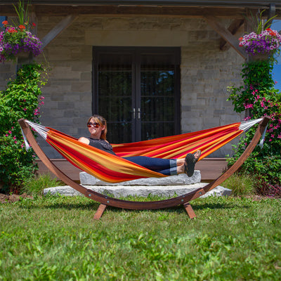 Vivere Double Cotton Hammock, Comfortable Daybed with Wood Frame, 8', Sunset - VMInnovations