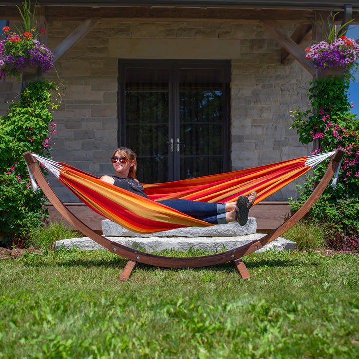Vivere Double Cotton Hammock, Comfortable Daybed with Wood Frame, 8', Sunset