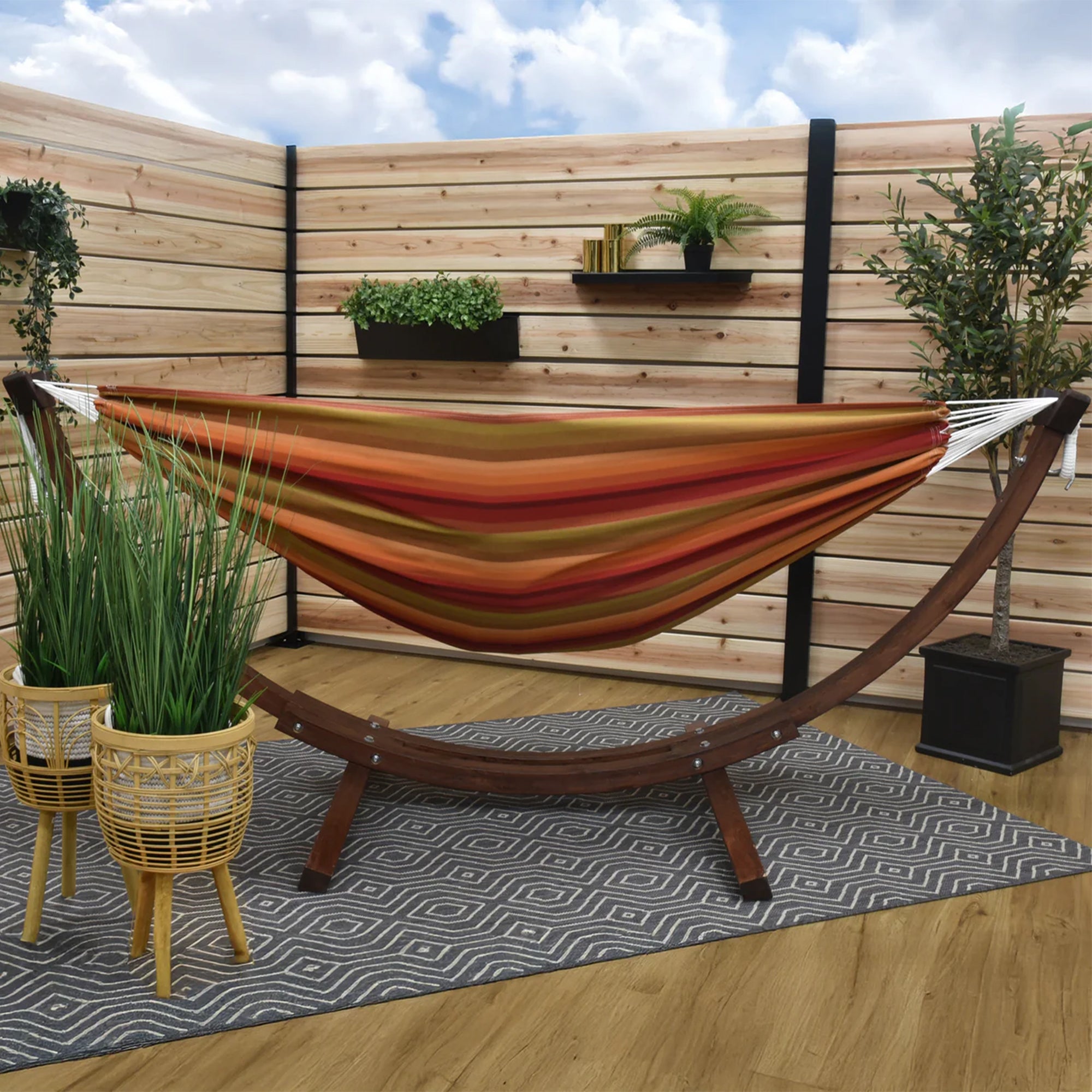 Vivere Double Cotton Hammock, Comfortable Daybed with Wood Frame, 8', Sunset - VMInnovations