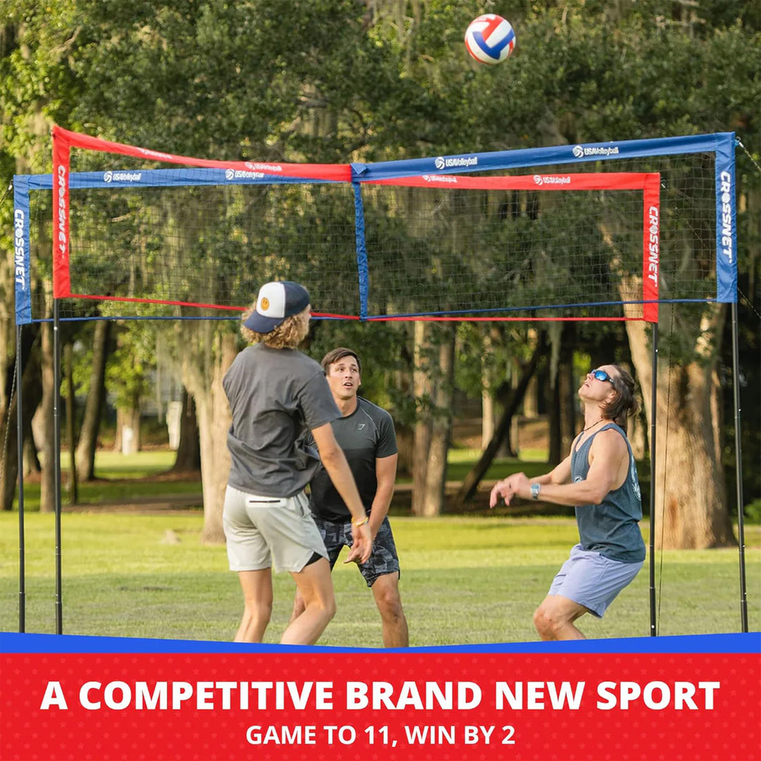 Vivere CROSSNET 4 Square Outdoor Volleyball Game Net Set with Ball, Star/Stripes
