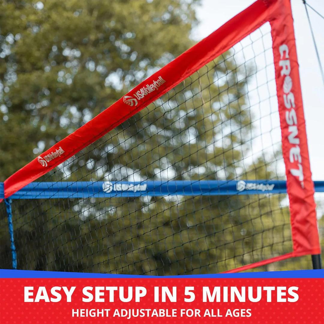 Vivere CROSSNET 4 Square Outdoor Volleyball Game Net Set with Ball, Star/Stripes