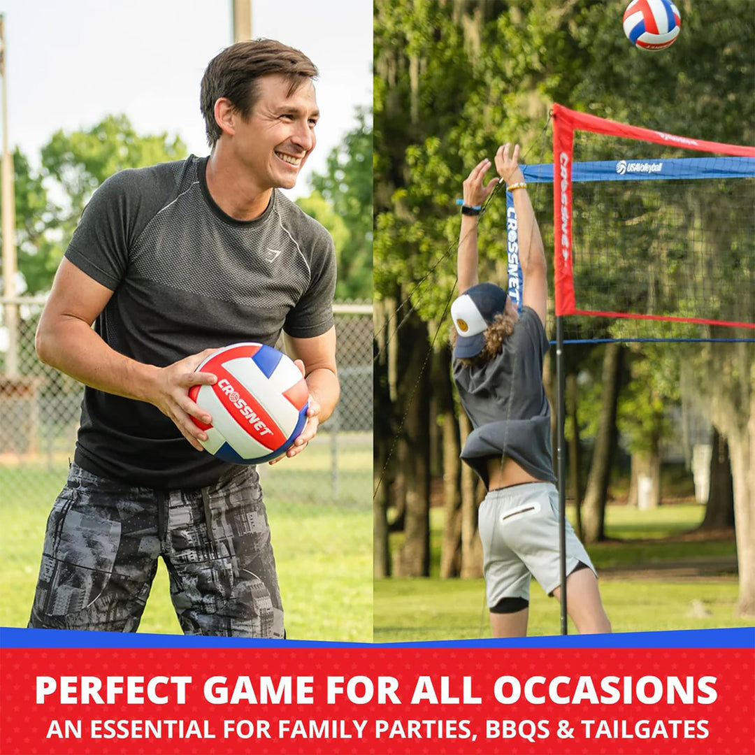 Vivere CROSSNET 4 Square Outdoor Volleyball Game Net Set with Ball, Star/Stripes