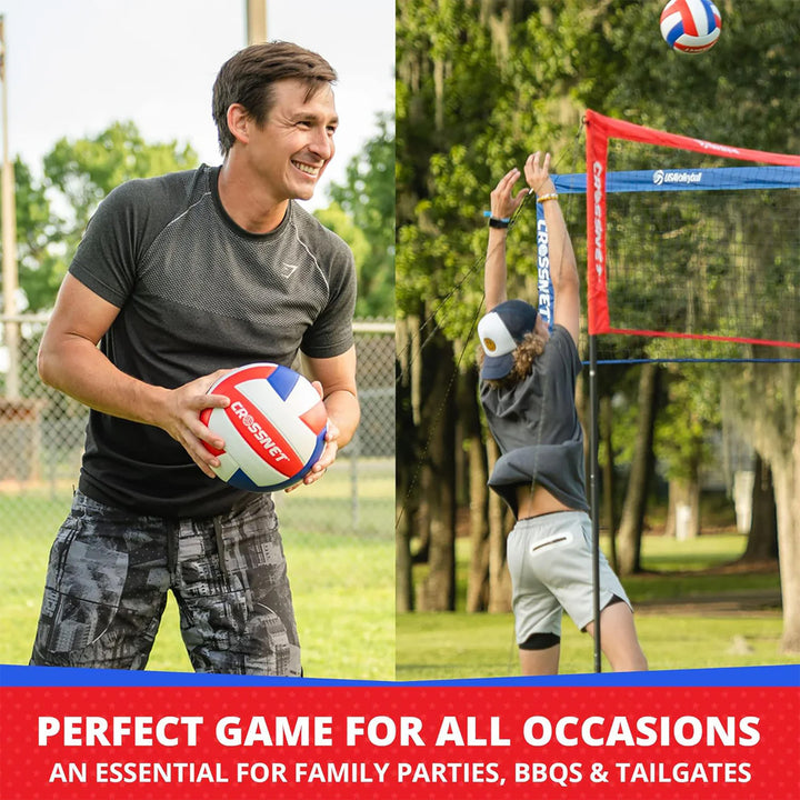 Vivere CROSSNET 4 Square Outdoor Volleyball Game Net Set with Ball, Star/Stripes