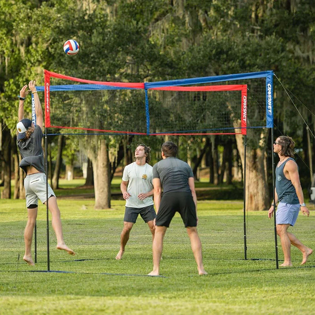 Vivere CROSSNET 4 Square Outdoor Volleyball Game Net Set with Ball, Star/Stripes