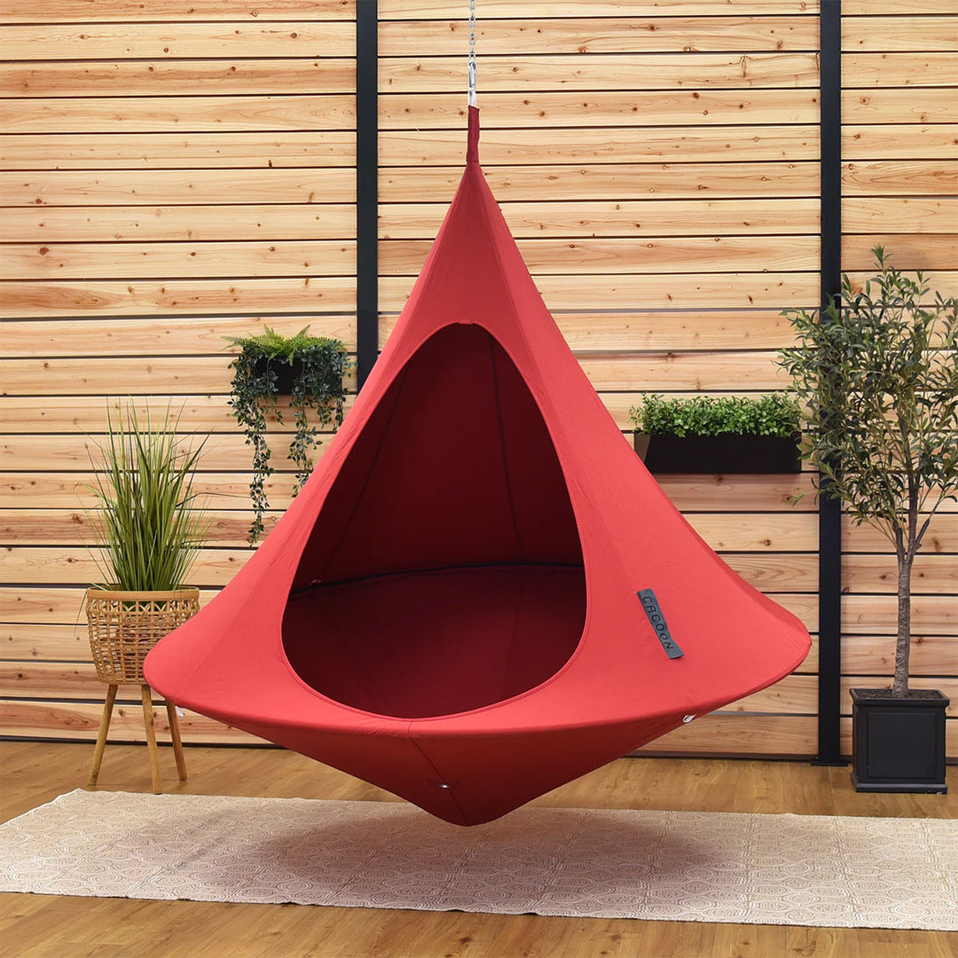 Vivere Double Cacoon Hanging Chair Indoor/Outdoor Polyester Canvas Hammock, Red
