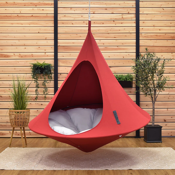 Vivere Double Cacoon Hanging Chair Indoor/Outdoor Polyester Canvas Hammock, Red