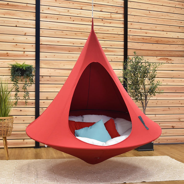 Vivere Double Cacoon Hanging Chair Indoor/Outdoor Polyester Canvas Hammock, Red