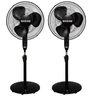 Hurricane 2 Pack Supreme 16" 3 Speed Oscillating Stand Pedestal Fan Remote Black