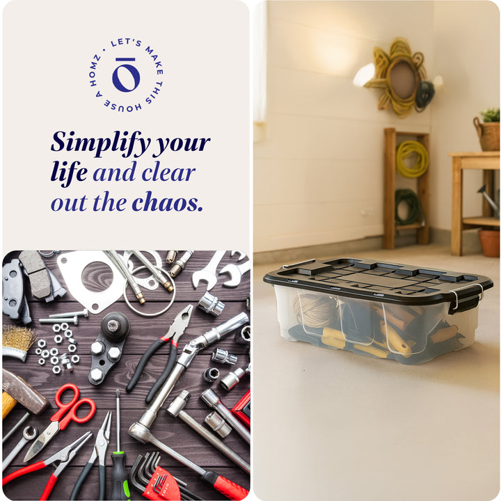 Homz 2pk 10 Gal Clear Plastic Stackable Home Storage Bin w/Lid, Black (Open Box)