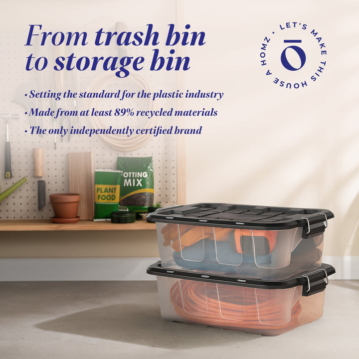 Homz 2pk 10 Gal Clear Plastic Stackable Home Storage Bin w/Lid, Black (Open Box)