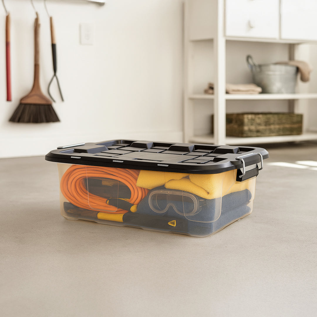 Homz 2pk 10 Gal Clear Plastic Stackable Home Storage Bin w/Lid, Black (Open Box)