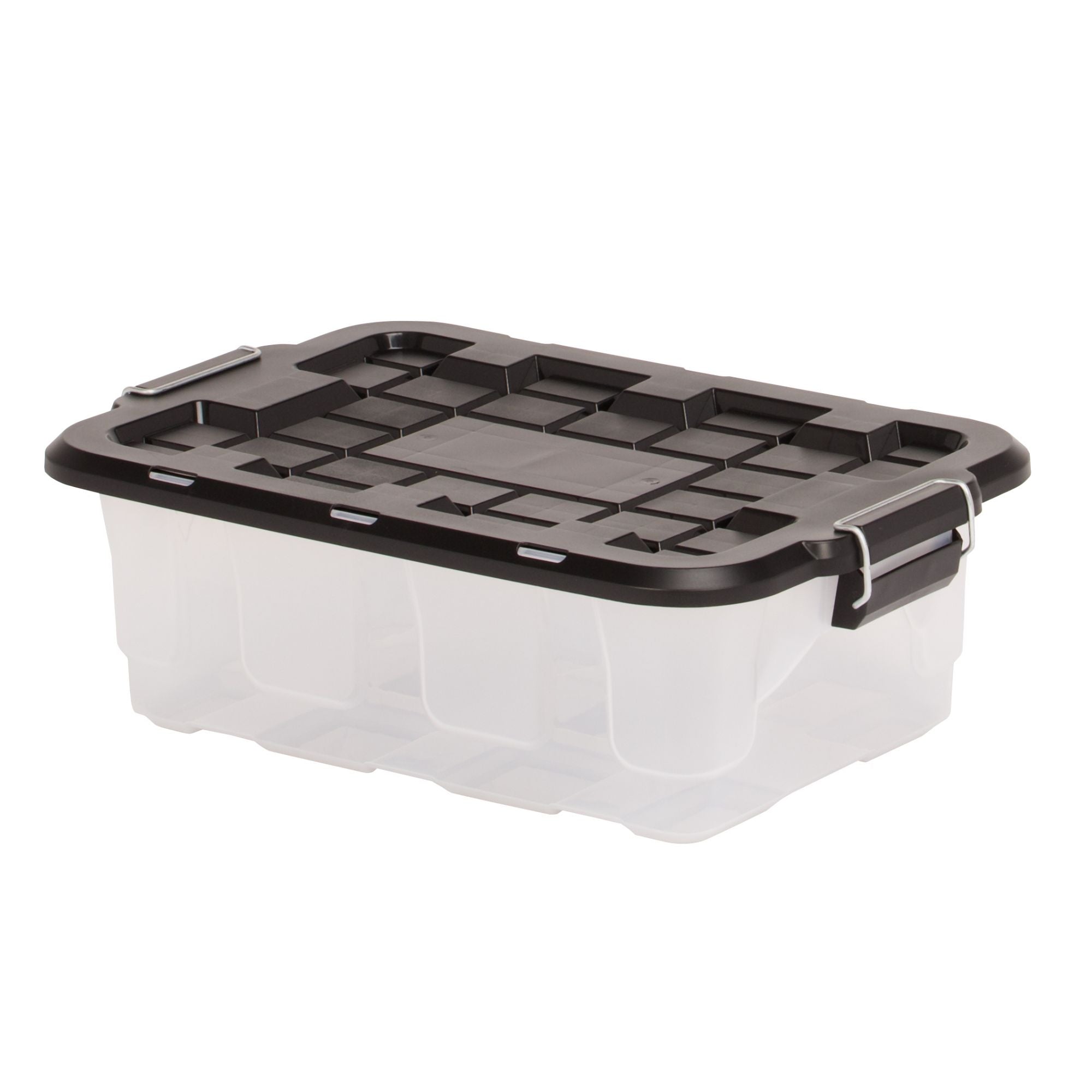 Homz 2 Pack 10-Gallon Clear Plastic Stackable Home Storage Bin with Lid, Black