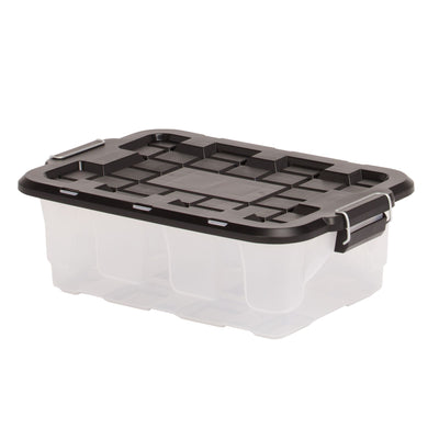 Homz 2 Pack 10-Gallon Clear Plastic Stackable Home Storage Bin with Lid, Black