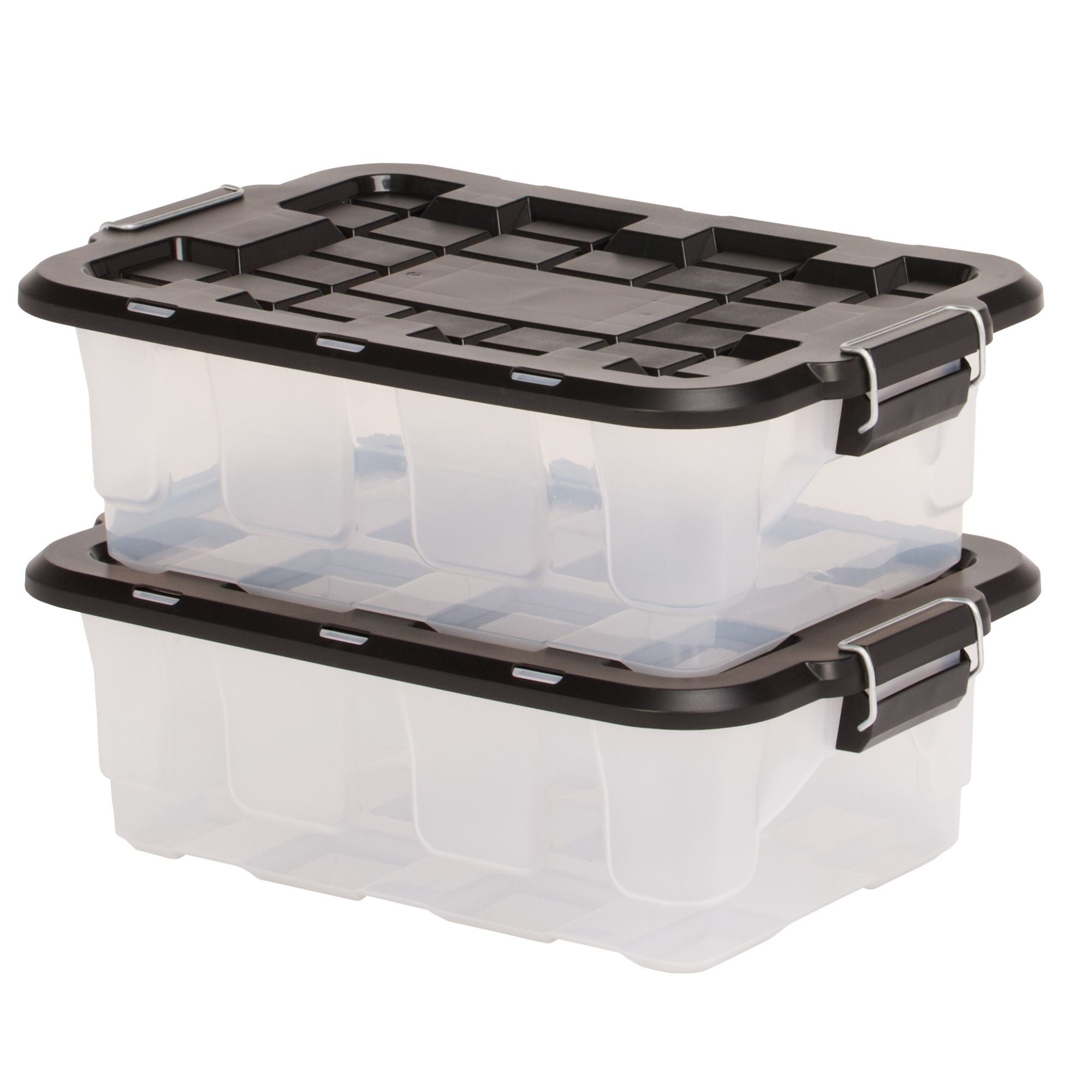 Homz 2 Pack 10-Gallon Clear Plastic Stackable Home Storage Bin with Lid, Black