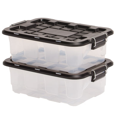 Homz 2 Pack 10-Gallon Clear Plastic Stackable Home Storage Bin with Lid, Black