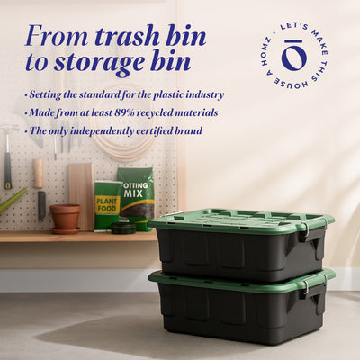Homz 2 Pack 10-Gallon Plastic Stackable Home Storage Bins with Lids, Black/Green