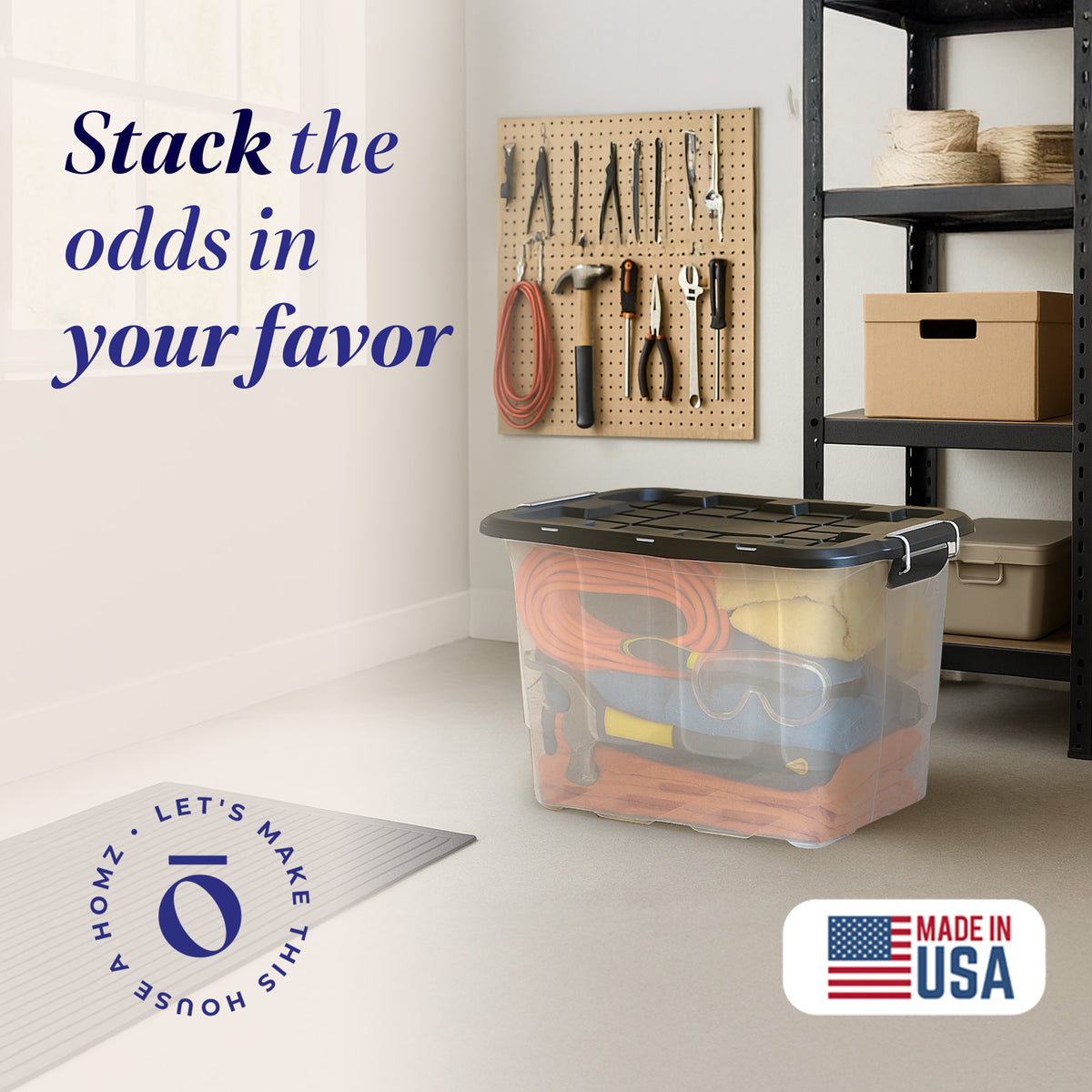 Homz 2 Pack 20-Gallon Clear Plastic Stackable Home Storage Bin W Lid (Open Box)