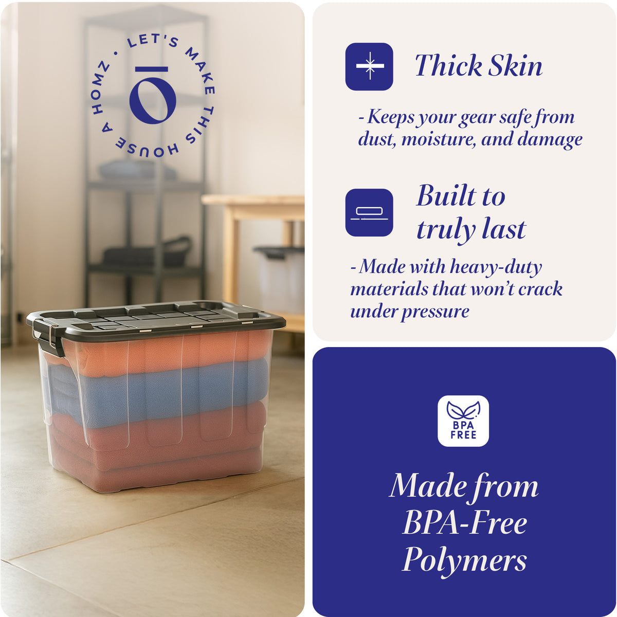 Homz 2 Pack 20-Gallon Clear Plastic Stackable Home Storage Bin W Lid (Open Box)