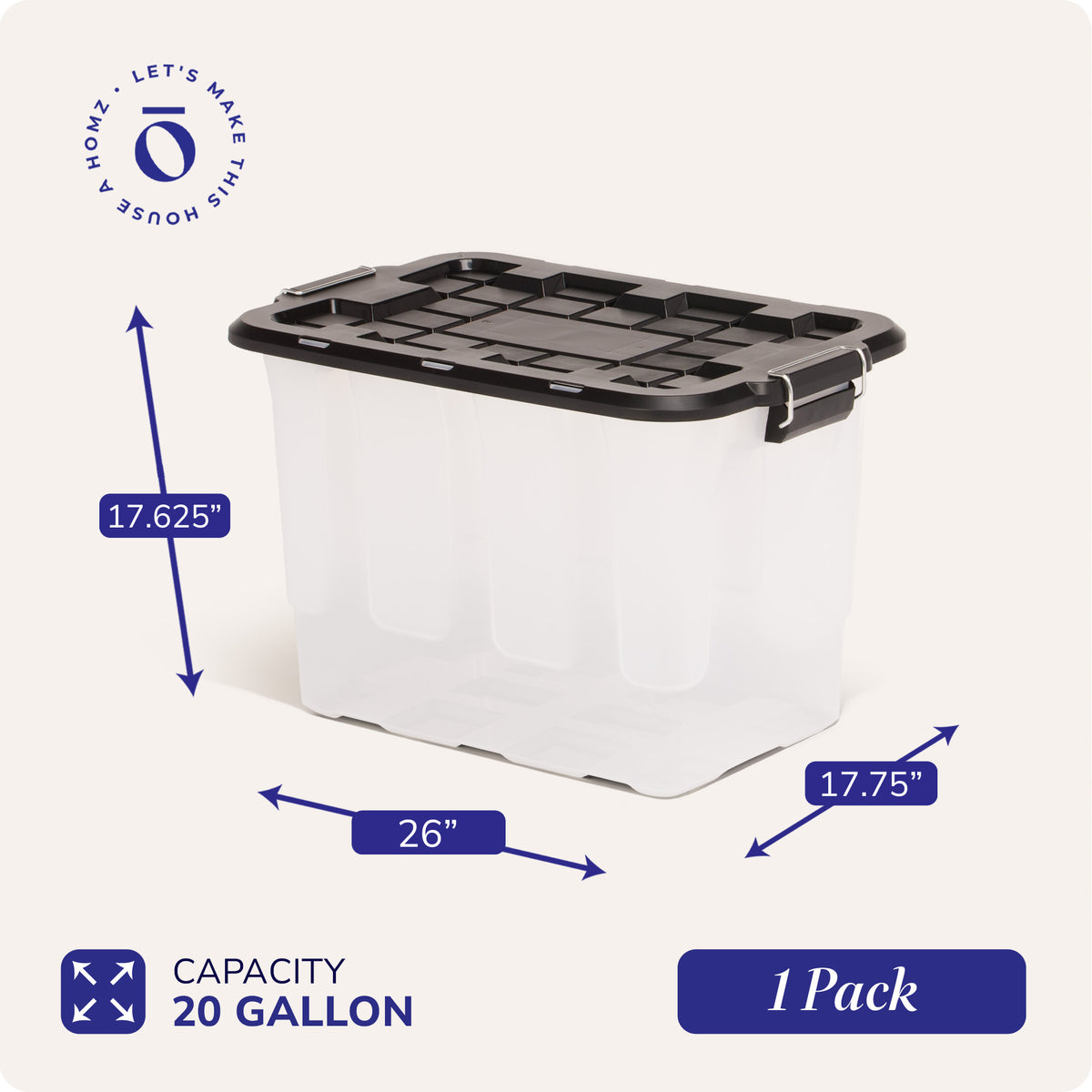 Homz 2 Pack 20-Gallon Clear Plastic Stackable Home Storage Bin W Lid (Open Box)