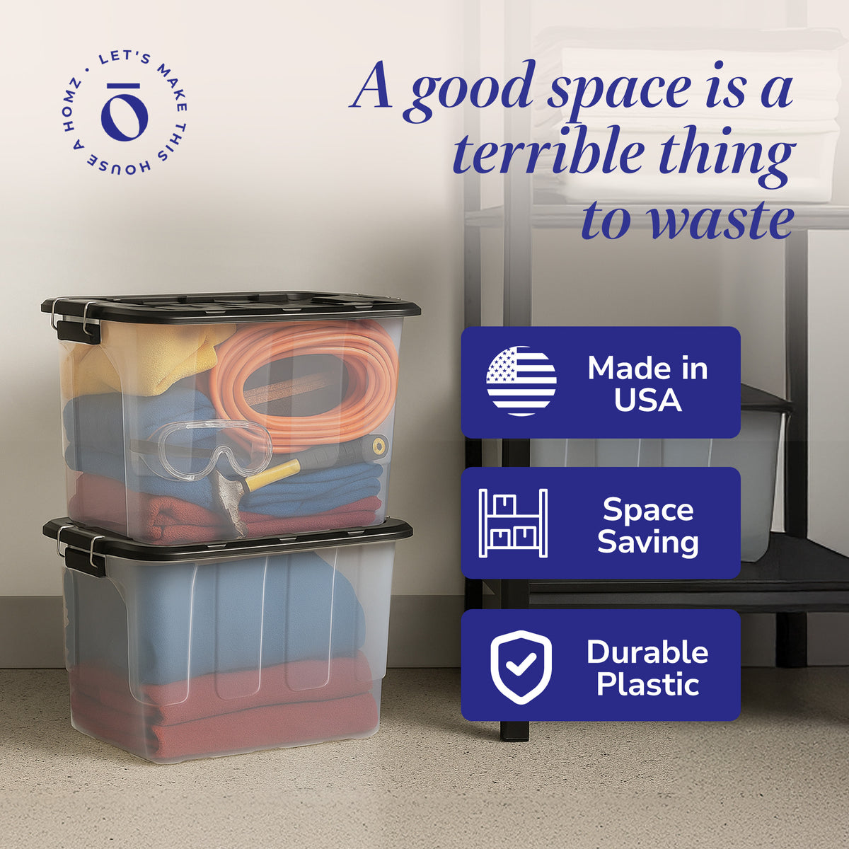 Homz 2 Pack 20-Gallon Clear Plastic Stackable Home Storage Bin W Lid (Open Box)