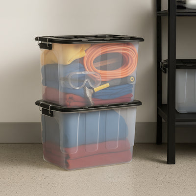 Homz 2 Pack 20-Gallon Clear Plastic Stackable Home Storage Bin W Lid (Open Box)