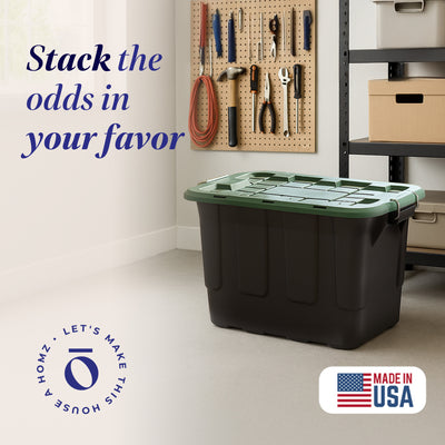 Homz 2 Pack 20-Gallon Plastic Stackable Home Storage Bins with Lids, Black/Green