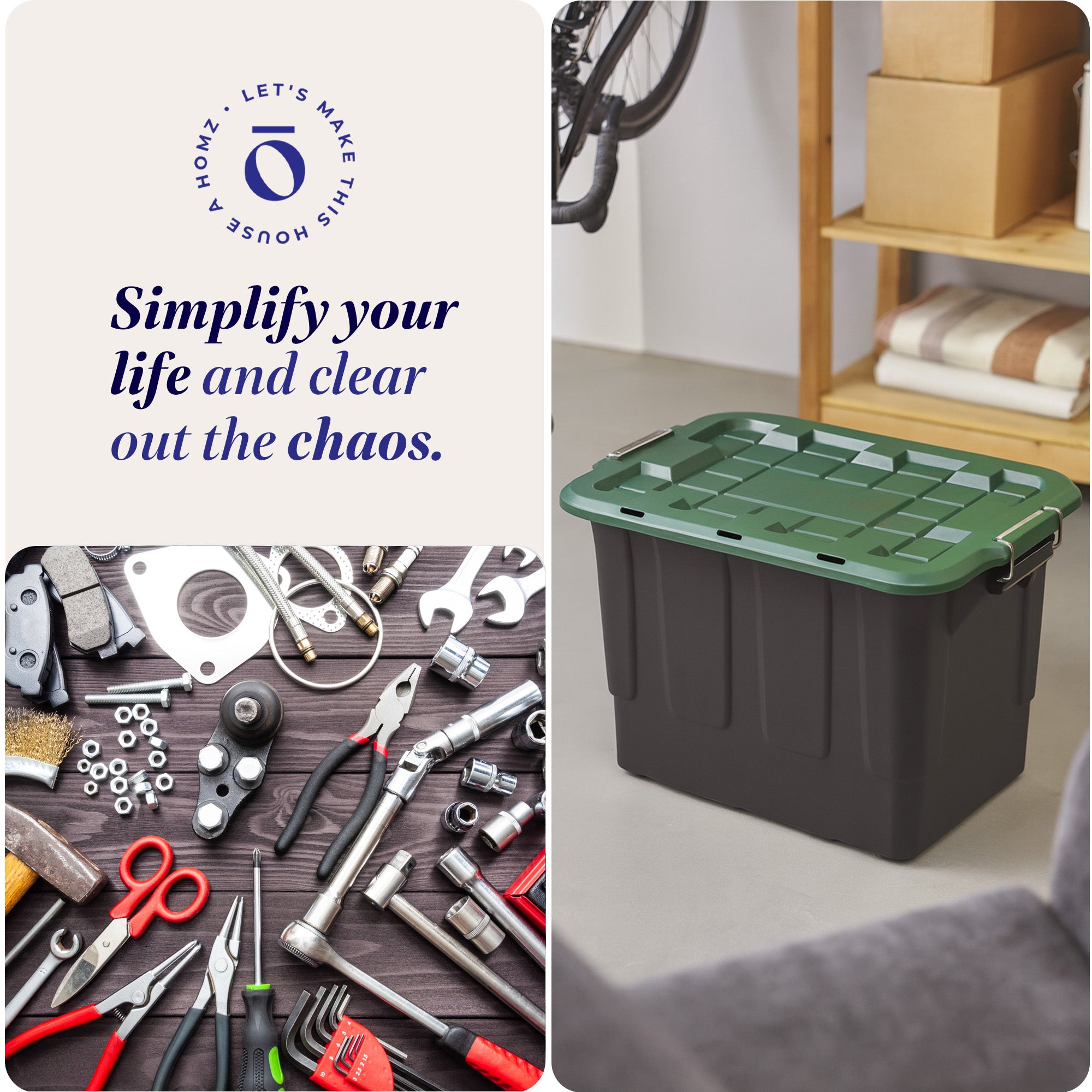 Homz 2 Pack 20-Gallon Plastic Stackable Home Storage Bins with Lids, Black/Green