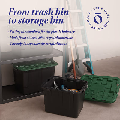 Homz 2 Pack 20-Gallon Plastic Stackable Home Storage Bins with Lids, Black/Green