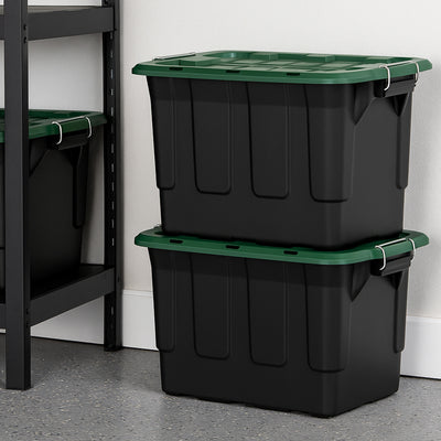 Homz 2 Pack 20-Gallon Plastic Stackable Home Storage Bins with Lids, Black/Green