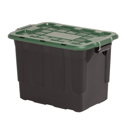 Homz 2 Pack 20-Gallon Plastic Stackable Home Storage Bins with Lids, Black/Green