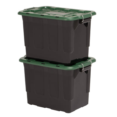 Homz 2 Pack 20-Gallon Plastic Stackable Home Storage Bins with Lids, Black/Green