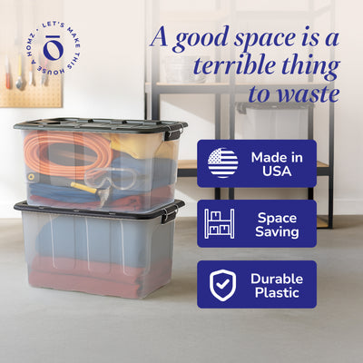 Homz 2 Pack 30-Gallon Clear Plastic Stackable Home Storage Bin with Lid, Black