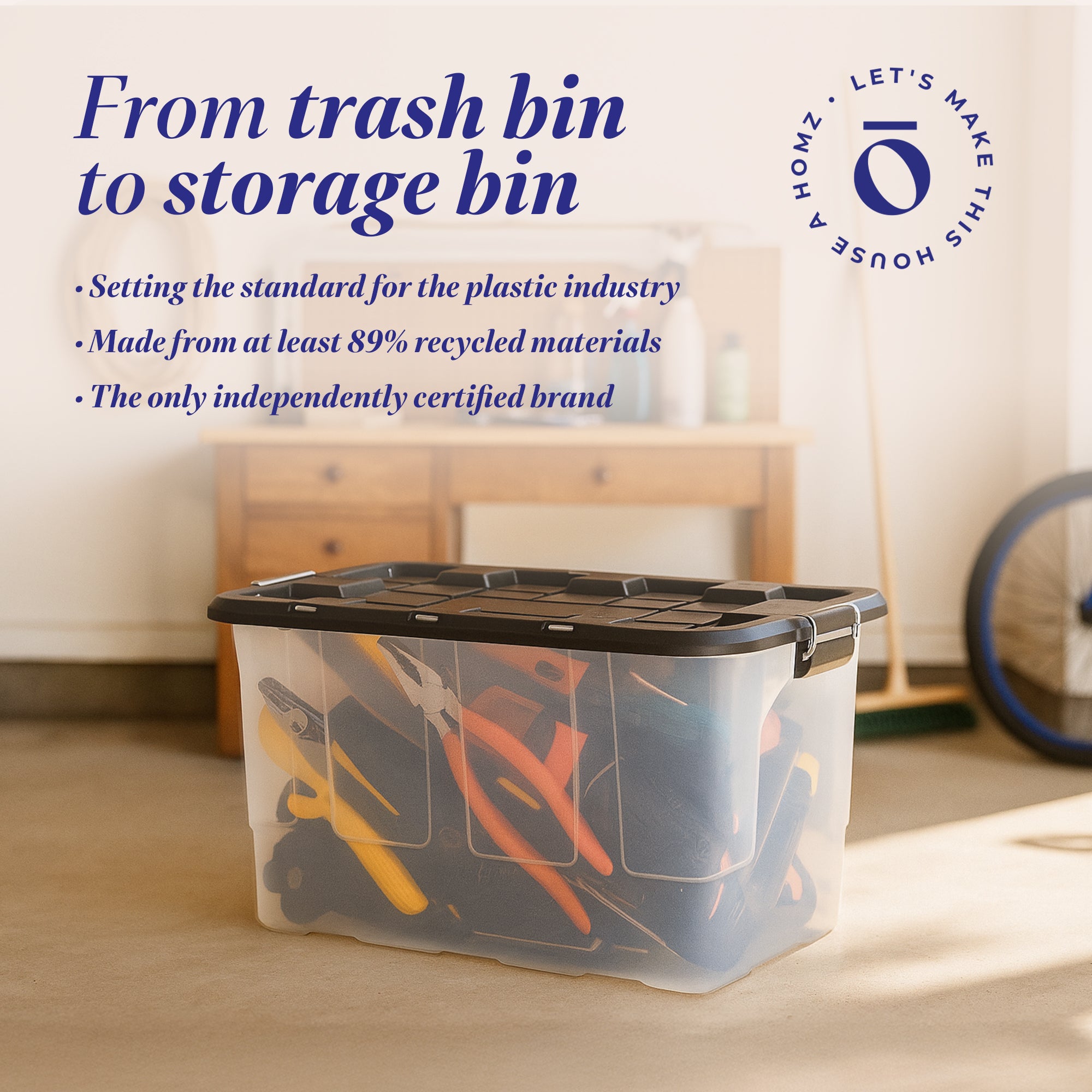Homz 2 Pack 30-Gallon Clear Plastic Stackable Home Storage Bin with Lid, Black