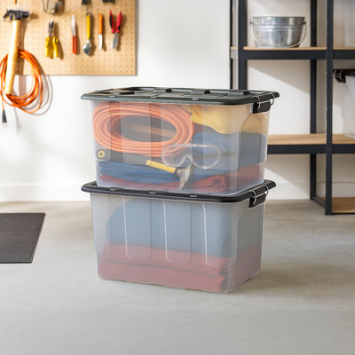 Homz 2 Pack 30-Gallon Clear Plastic Stackable Home Storage Bin with Lid, Black